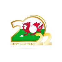 Year 2022 with Wales Flag pattern. Happy New Year Design.