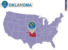 estado de oklahoma en el mapa de estados unidos. bandera y mapa de oklahoma. vector