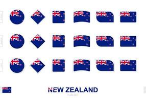 New Zealand flag set, simple flags of New Zealand with three different effects. vector