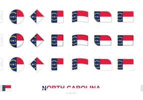 juego de banderas de carolina del norte, banderas simples de carolina del norte con tres efectos diferentes. vector