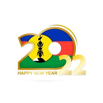 Year 2022 with New Caledonia Flag pattern. Happy New Year Design. vector