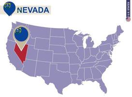 estado de nevada en el mapa de estados unidos. bandera y mapa de nevada. vector