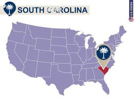 South Carolina State on USA Map. South Carolina flag and map. vector