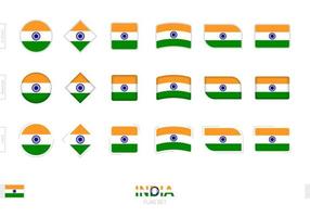 India flag set, simple flags of India with three different effects. vector