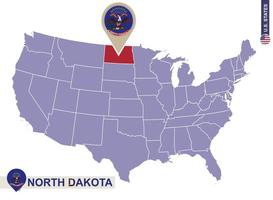 estado de dakota del norte en el mapa de estados unidos. bandera y mapa de dakota del norte.