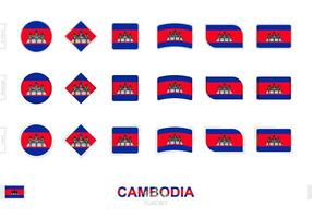 conjunto de banderas de camboya, banderas simples de camboya con tres efectos diferentes. vector