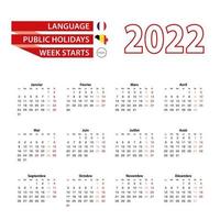 Calendario 2022 en holandés con días festivos en el país de Holanda en el año 2022. vector