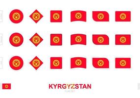 Kyrgyzstan flag set, simple flags of Kyrgyzstan with three different effects. vector