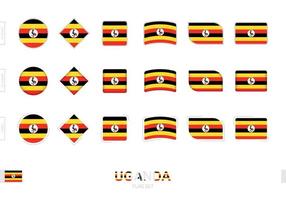 conjunto de banderas de uganda, banderas simples de uganda con tres efectos diferentes. vector