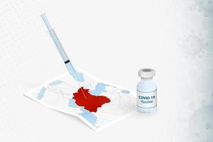 vacunación de irán, inyección con vacuna covid-19 en el mapa de irán. vector