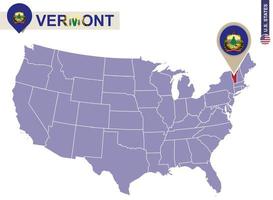 Vermont State on USA Map. Vermont flag and map. vector