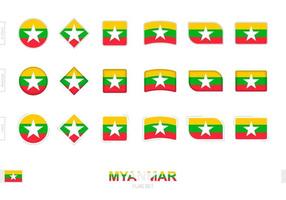Myanmar flag set, simple flags of Myanmar with three different effects. vector