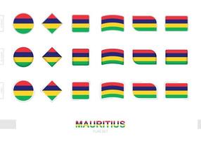 Mauritius flag set, simple flags of Mauritius with three different effects. vector