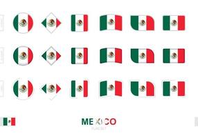 Mexico flag set, simple flags of Mexico with three different effects. vector