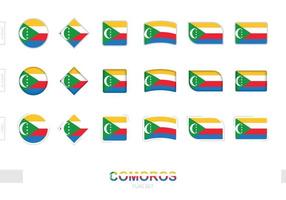 Comoros flag set, simple flags of Comoros with three different effects. vector