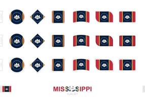 conjunto de banderas de Mississippi, banderas simples de Mississippi con tres efectos diferentes. vector