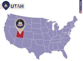 estado de utah en el mapa de estados unidos. bandera y mapa de utah. vector