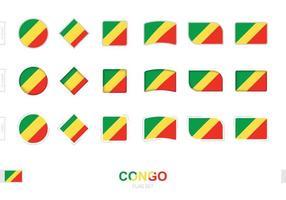 Congo flag set, simple flags of Congo with three different effects. vector