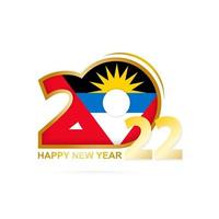 año 2022 con patrón de bandera de antigua y barbuda. diseño de feliz año nuevo. vector