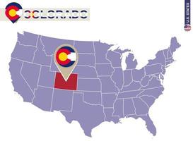 Colorado State on USA Map. Colorado flag and map. vector