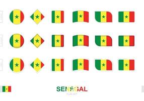 Senegal flag set, simple flags of Senegal with three different effects. vector