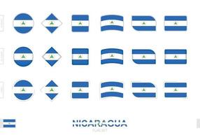 Nicaragua flag set, simple flags of Nicaragua with three different effects. vector