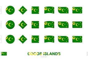 conjunto de banderas de las islas cocos, banderas simples de las islas cocos con tres efectos diferentes. vector