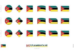 conjunto de banderas de mozambique, banderas simples de mozambique con tres efectos diferentes. vector