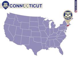 estado de connecticut en el mapa de estados unidos. bandera y mapa de connecticut. vector