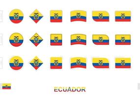 conjunto de banderas de ecuador, banderas simples de ecuador con tres efectos diferentes. vector