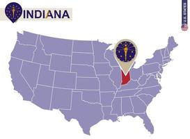 estado de indiana en el mapa de estados unidos. bandera y mapa de indiana. vector