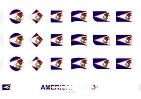 juego de banderas de samoa americana, banderas simples de samoa americana con tres efectos diferentes. vector