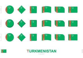 Turkmenistan flag set, simple flags of Turkmenistan with three different effects. vector