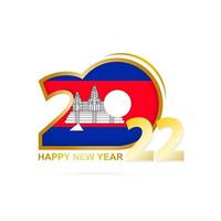Year 2022 with Cambodia Flag pattern. Happy New Year Design. vector