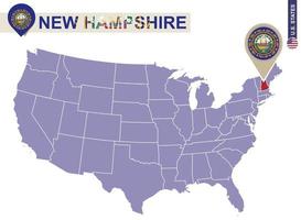 estado de new hampshire en el mapa de estados unidos. nueva bandera y mapa de hampshire. vector