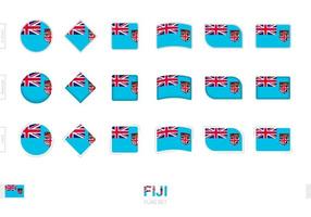 Fiji flag set, simple flags of Fiji with three different effects. vector