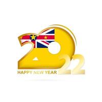 año 2022 con patrón de bandera de niue. diseño de feliz año nuevo. vector
