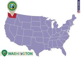 estado de washington en el mapa de estados unidos. bandera y mapa de washington. vector