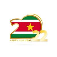 año 2022 con patrón de bandera de surinam. diseño de feliz año nuevo. vector