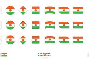 Niger flag set, simple flags of Niger with three different effects. vector