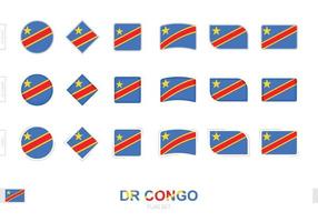 DR Congo flag set, simple flags of DR Congo with three different effects. vector