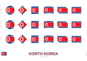 conjunto de banderas de corea del norte, banderas simples de corea del norte con tres efectos diferentes. vector