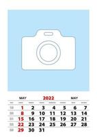 May 2022 calendar planner A3 size with place for your photo. vector