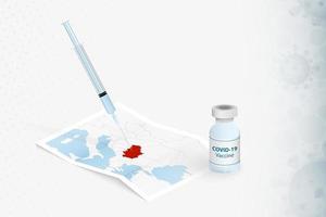 vacunación serbia, inyección con vacuna covid-19 en el mapa de serbia. vector