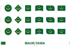 conjunto de banderas de mauritania, banderas simples de mauritania con tres efectos diferentes. vector