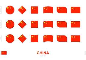 China flag set, simple flags of China with three different effects. vector