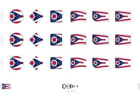 conjunto de banderas de ohio, banderas simples de ohio con tres efectos diferentes. vector