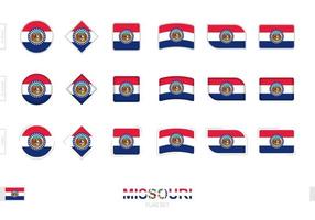 conjunto de banderas de missouri, banderas simples de missouri con tres efectos diferentes. vector