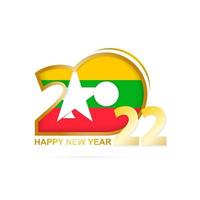 Year 2022 with Myanmar Flag pattern. Happy New Year Design. vector