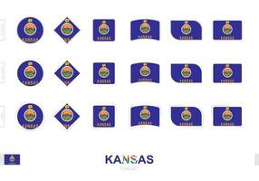 conjunto de banderas de kansas, banderas simples de kansas con tres efectos diferentes. vector